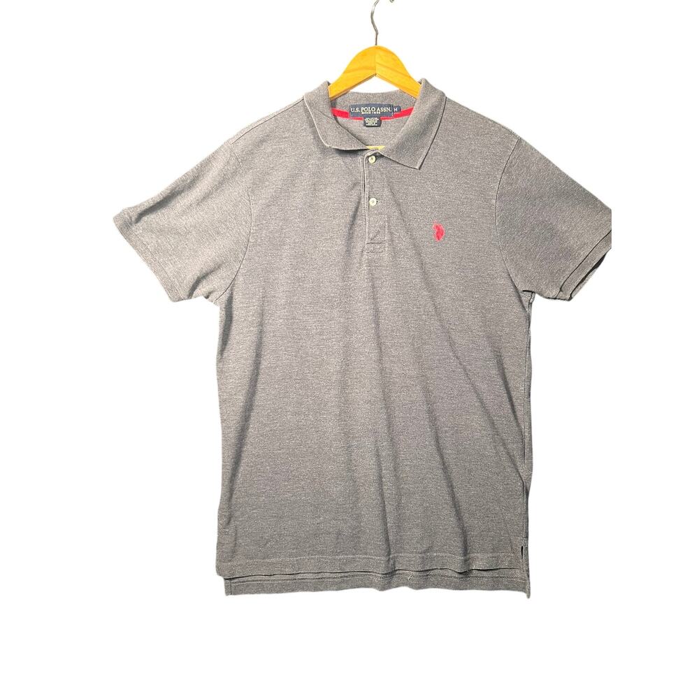U.S. Polo Assn. Men's Gray Polo Shirt L Short Sleeve Solid Logo Button